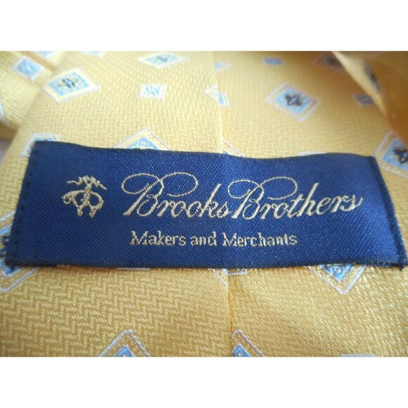 Vintage 100% Italian Silk Brooks Brothers Yellow blue Mens Tie Necktie USA Made - Picture 3 of 4